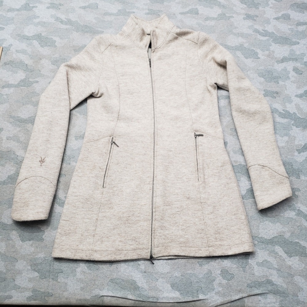 Ibex Jacket Coat Womens XS Beige Merino Wool Blend Zip Up Pockets